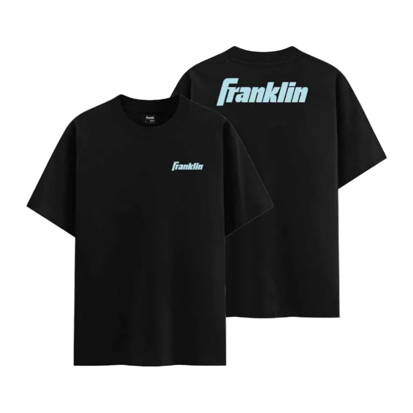 Franklin Shirt 100% Cotton Unisex Black Lifestyle Oversized Tee (Baby Blue Logo) Black/Blue