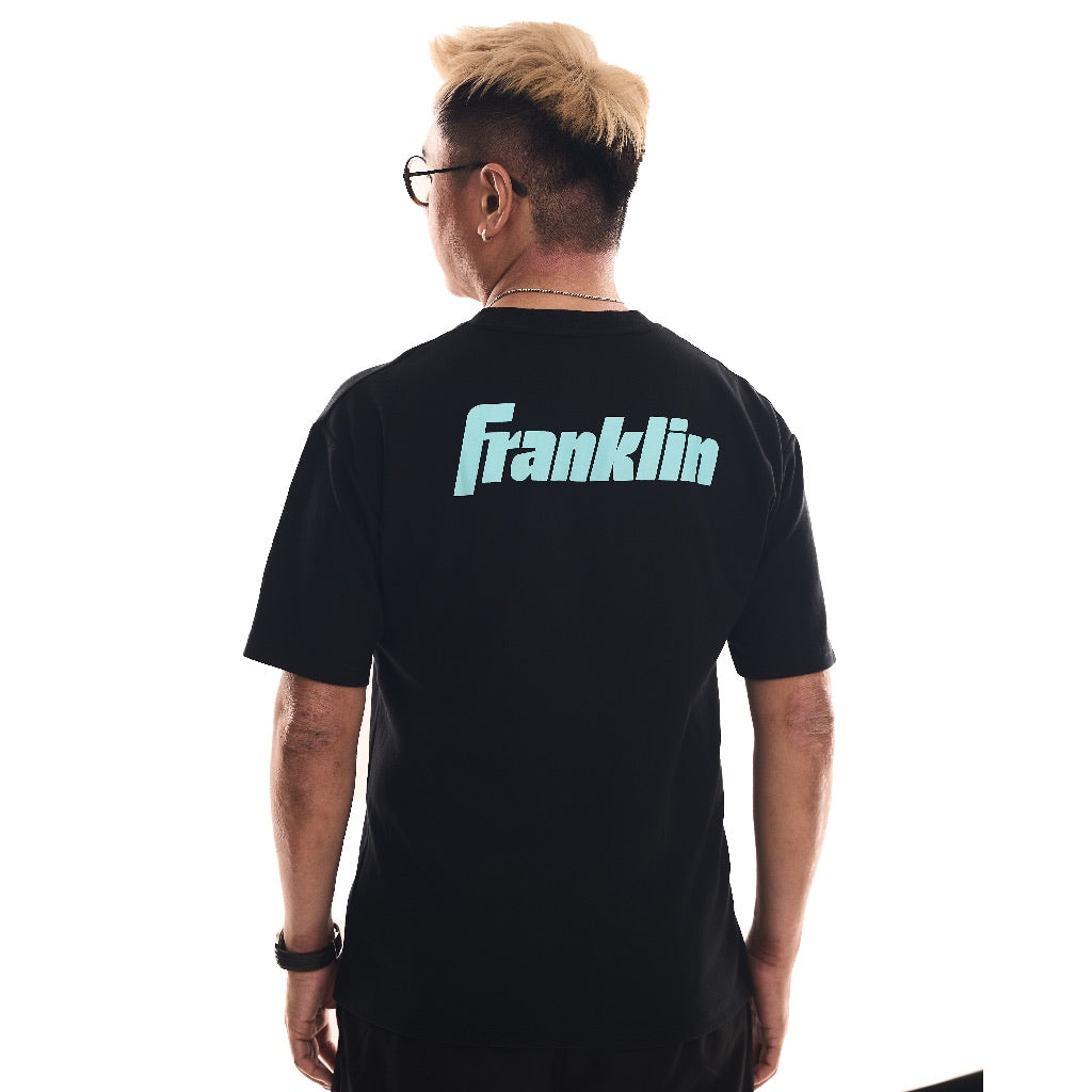 Franklin Shirt 100% Cotton Unisex Black Lifestyle Oversized Tee (Baby Blue Logo) Black/Blue
