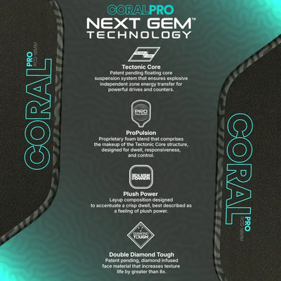 Six Zero Coral Pro Pickleball Paddle - Electric Blue 16mm (Hybrid/ Elongated/ Widebody)