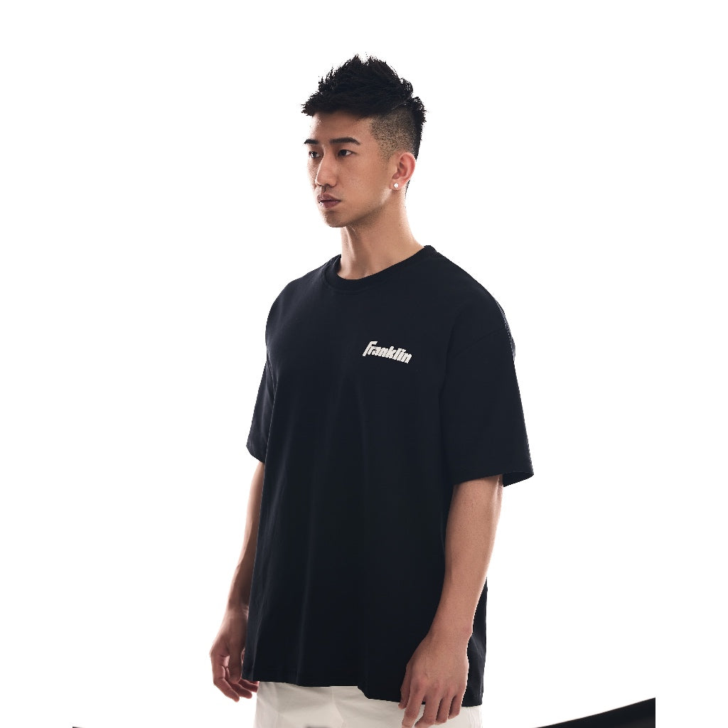 Franklin Shirt 100% Cotton Unisex Black Lifestyle Oversized Tee (White Logo) Black/White