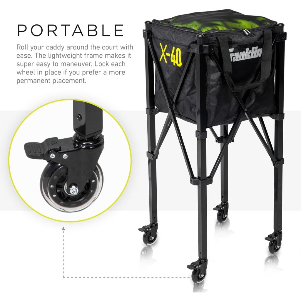 Franklin Portable Pickleball Trolley + Carry Bag - 100 Ball Pickleball Caddy + Travel Basket with Wheels