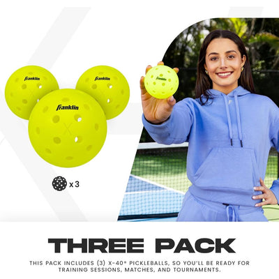 Franklin X-40 Pickleballs Yellow Optic 3-Balls Tube