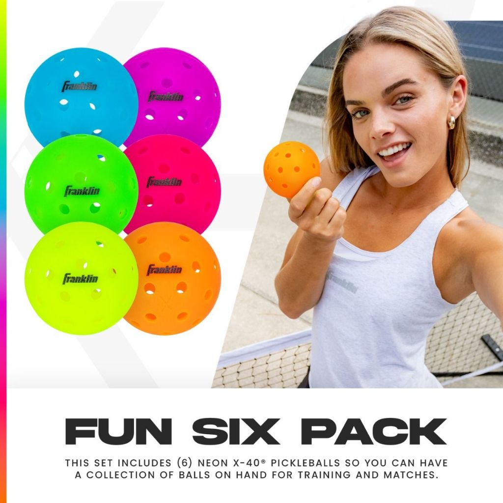 Franklin X-40 Pickleballs 6 Balls Neon Pack Mixed Colours