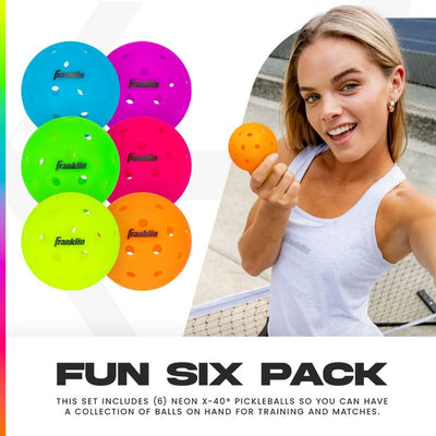 Franklin X-40 Pickleballs 6 Balls Neon Pack Mixed Colours