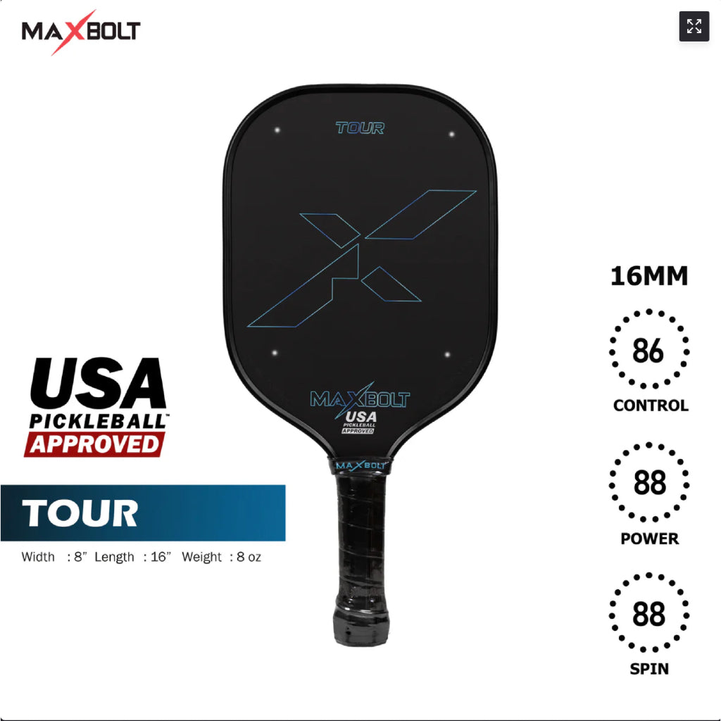 Maxbolt Tour Black/Blue 16mm Pickleball Paddle