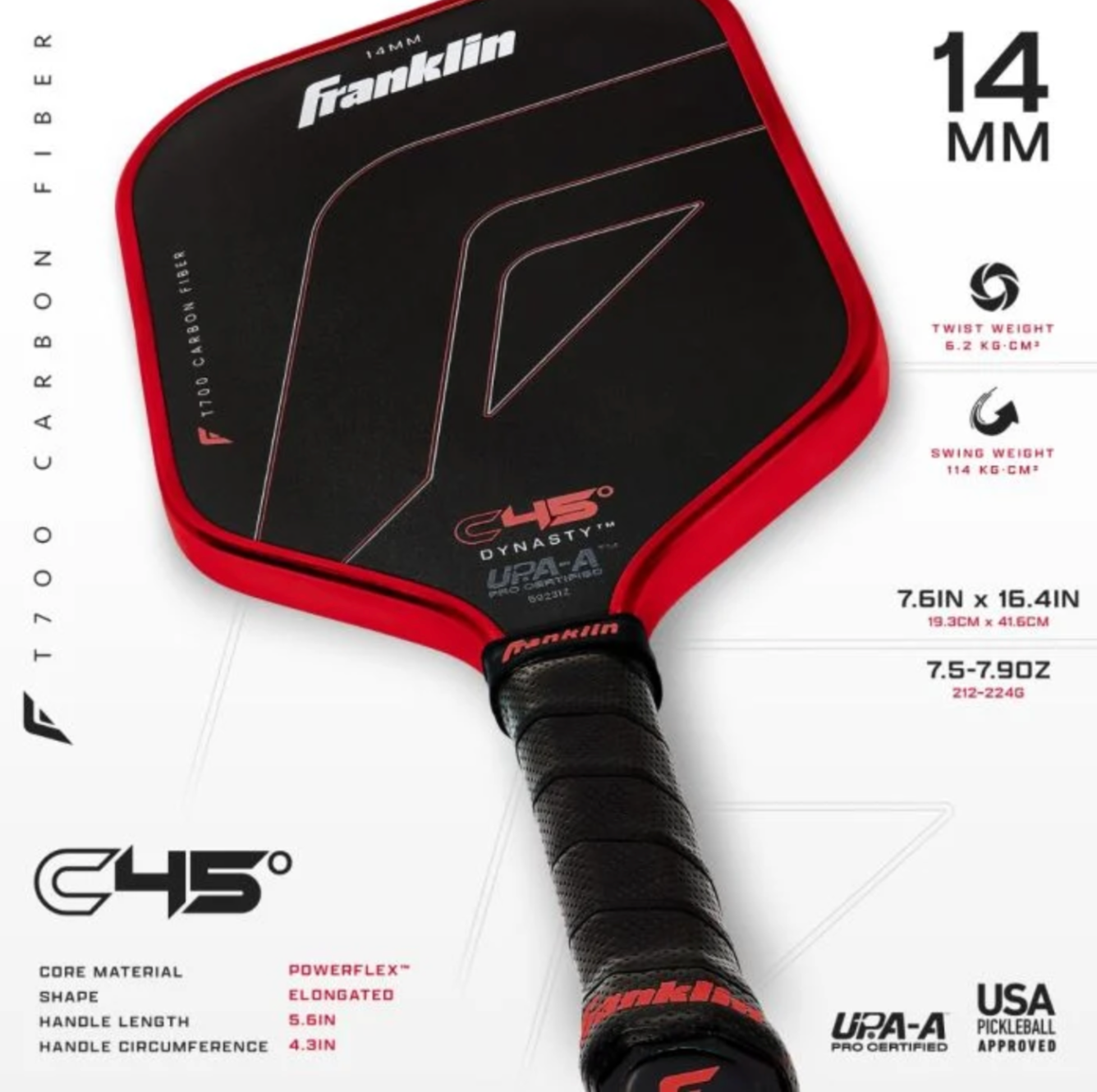 Franklin C45° Dynasty Carbon Fiber Pickleball Paddle