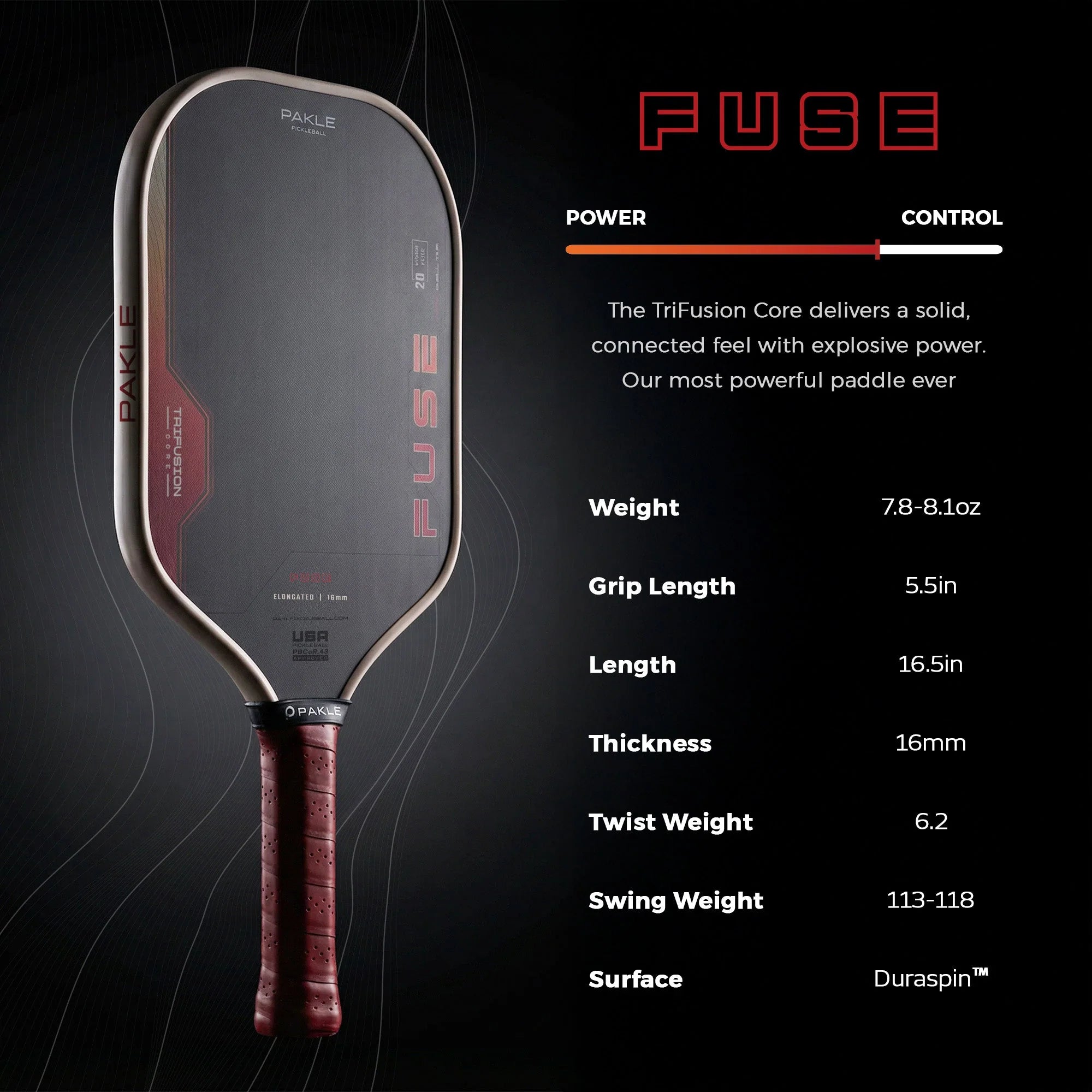 Pakle Fuse New Gen4.5 Pickleball Paddle - Elongated 16mm (Ember/ Ion/ Vanta)